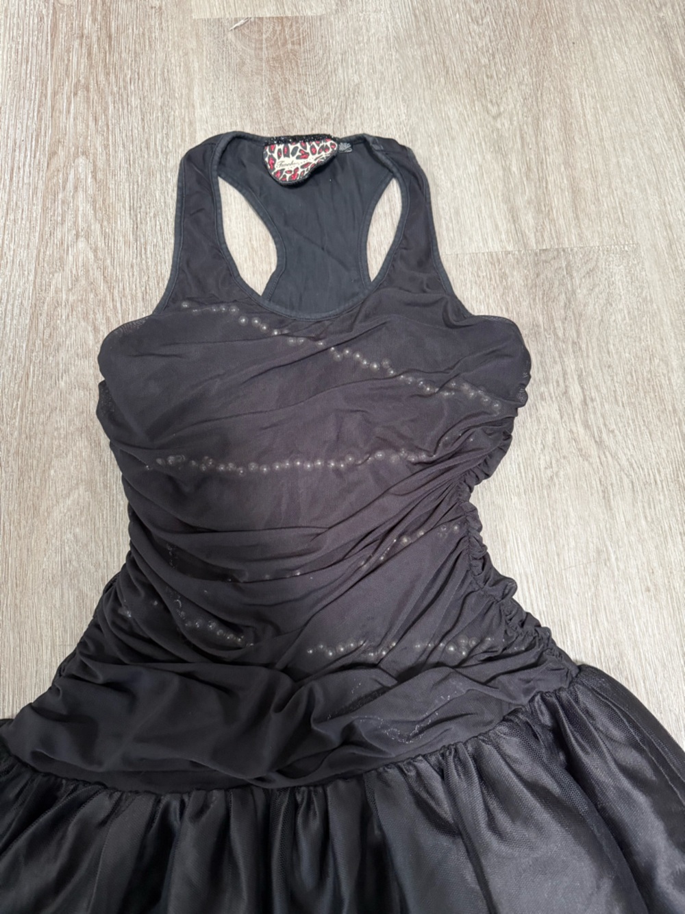 Twelve by Twelve Black Pearl Ruched Mini Dress Tulle Skirt Racerback Party S - Picture 4 of 6